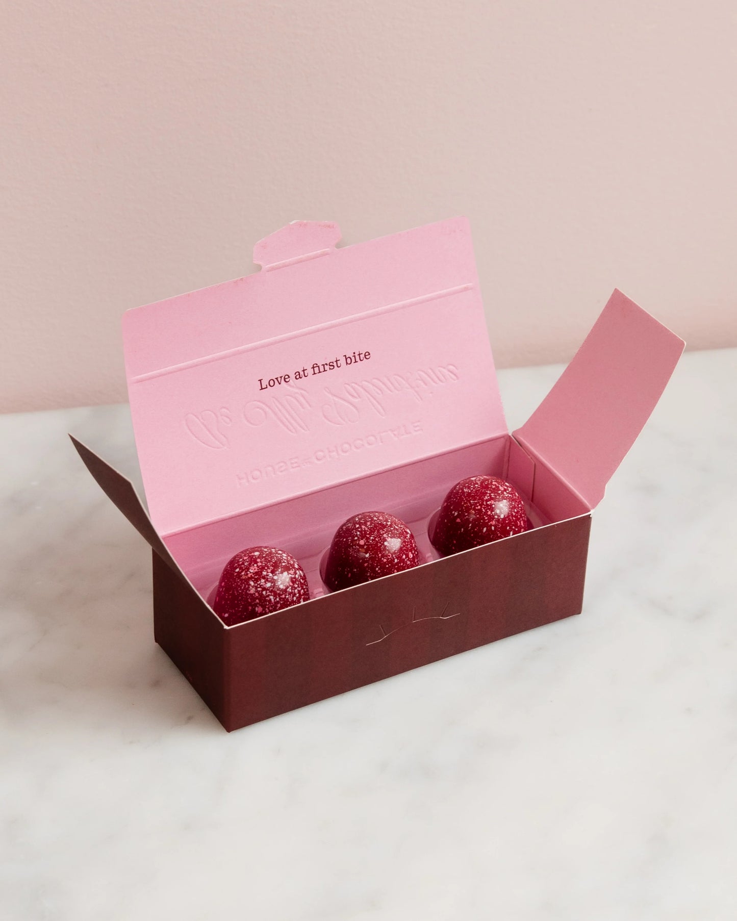 Three Piece Raspberry Creme Dark Chocolate Bonbons