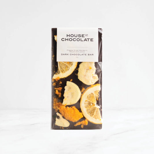 Freeze Dried Mandarin, Feijoa, and Lemon Dark Chocolate Bar